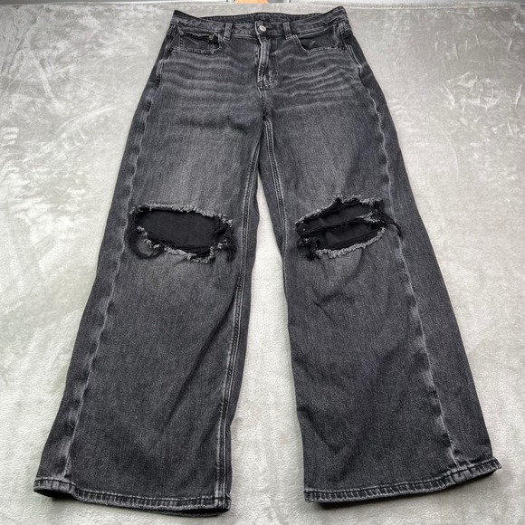 American Eagle Outfitters Denim - American Eagle Jeans Womens 6 Short Black Super High-Rise Baggy Wide Leg Grunge
